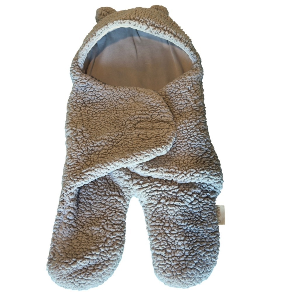 Baby Bear Hooded Sherpa Sleep Sack Swaddle Blanket 0-6 Months Gray Adjustable